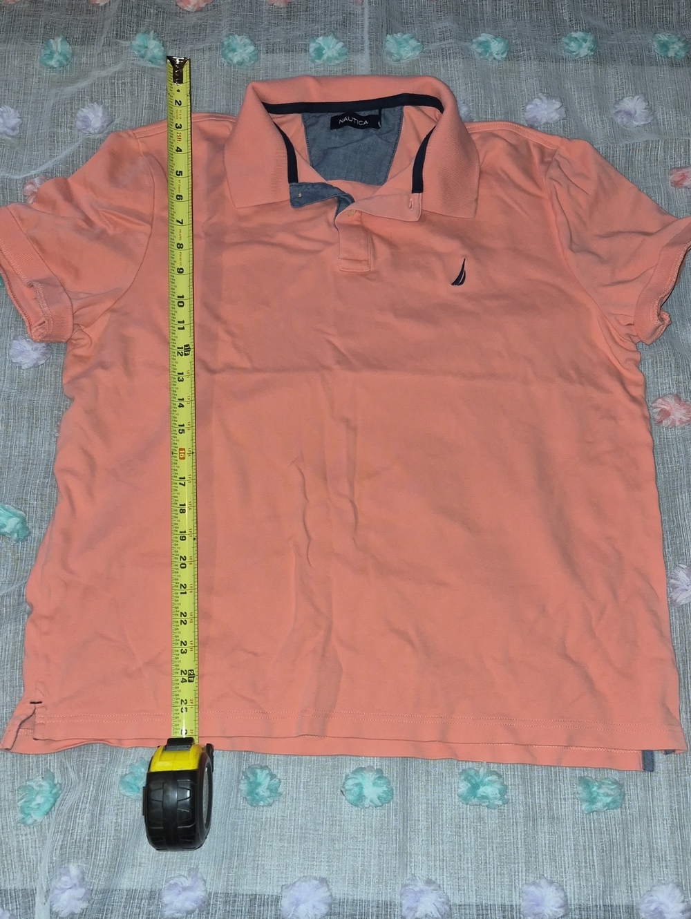 Nautica Coral Polo with Navy Logo and Trim